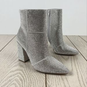 Madden Girl Flexx-R Pointed-Toe Zip Booties 5.5M Silver Gem Rhinestones $90